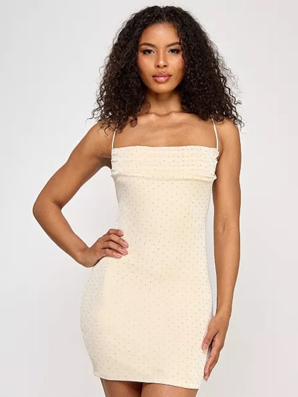 City Studio Cream Spaghetti-Strap Mini Dress with Rhinestone Dots